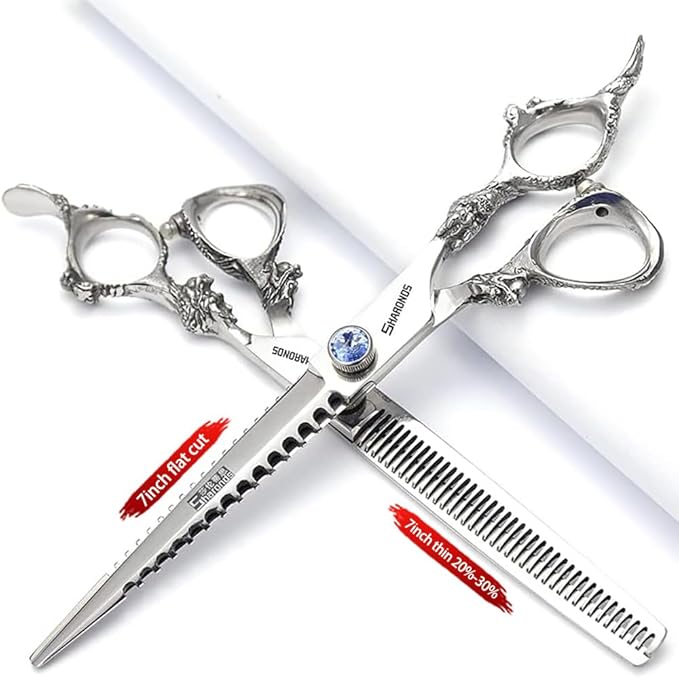 SHARONDS Hair Cutting Scissors Hairdressing Scissors Thinning Scissor Professional Barber Salon Home Shear For Men Women (7-inch 2pc-B)