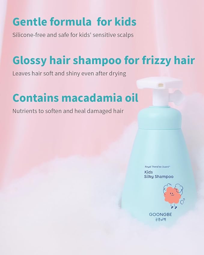 GOONGBE Kids' Silky Shampoo - Korean Kids Hair Softening Shampoo - Shiny and Glossy Hair for Weak, Frizzy and Tangle Prone Hair - Low pH & Silicone-Free - Allergen Free Scent, 10.1 fl.oz. 2 Pack