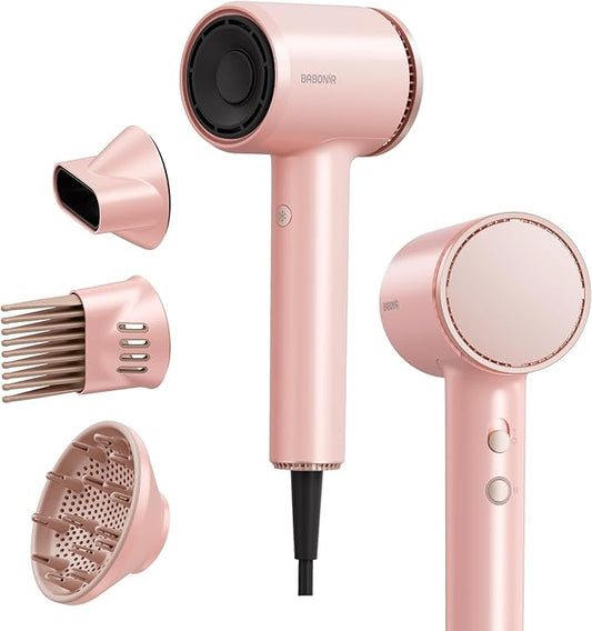 High-Speed Hair Dryer 1875W Ionic & Plasma, Blow Dryer with Diffuser & Comb Nozzle for Curly or Thick Hair, Compact 110000 RPM Fast Drying Lightweight Hair Dryer for Women with Concentrator, Pink