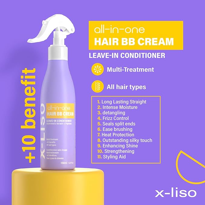All-in-One Hair Conditioner BB Cream Leave-In Conditioner Spray – Hair Detangler with Keratin & Peptides – Anti Frizz & Heat Protectant for Hair – 11 Benefits in 1 for All Hair Types