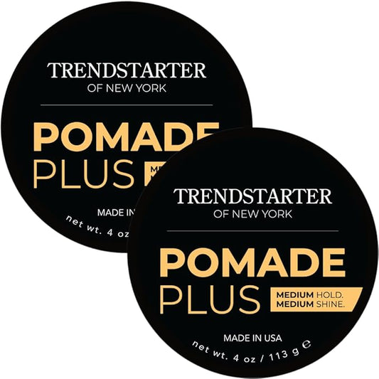 TRENDSTARTER Pomade Plus, 4 oz - Medium Hold and Shine, Premium Flake-Free Water-Based Hair Styling Gel for All Hair Types - Pack of 2 - Includes Argan Oil, Made in USA