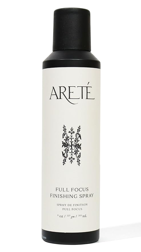 ARETÉ Full Focus Finishing Hair Spray, Strong, Buildable Hold, Shiny Finish, Anti Frizz Hairspray for Women Fine Hair with Edelweiss, Wild Carrot, Star Anise, Peruvian Ginseng, Made in USA, 8oz