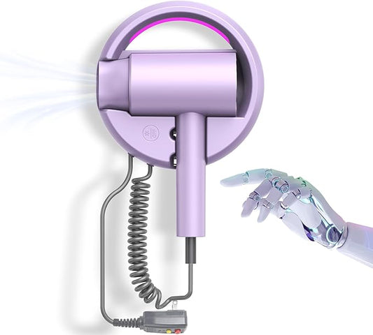 110V Hotel Wall Mounted Hair Dryer for Bathroom（with Night Light） Professional Styling HairDryer for Salon【Blue Light Negative Ions】 Fast Drying Restroom Blow Dryer，Matte Texture - Roland Purple