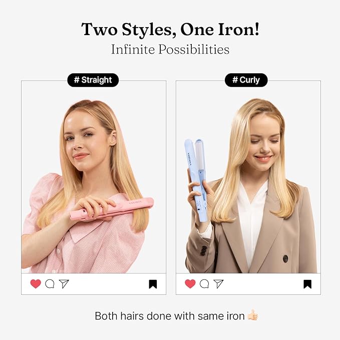 VODANA Professional Softbar Flat Iron - Ceramic Straightener with Patented Silicone Bar, Smooth & Quick Styling, Healthy Hair Solution, Dual Voltage for Worldwide Use (1 inch, White Gray)