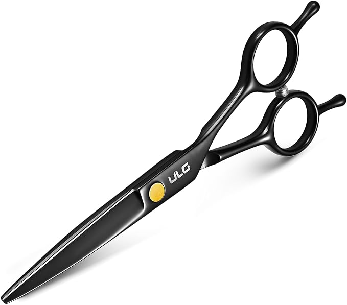 ULG Professional Hair Cutting Scissors for Men, 6.5 Inch Sharp Barber Hair Shears, Premium Stainless Steel Straight Haircut Tool for Salon & Home Use, Gloss Paint Finish, Black