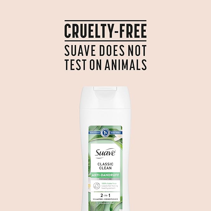 Suave Anti Dandruff 2 IN 1 Shampoo & Conditioner For Women, Classic Clean, 1% Pyrithione Zinc Dandruff Treatment, Controls Flakes, Itch & Dry Scalp, 6 Count, 12.6 FL OZ