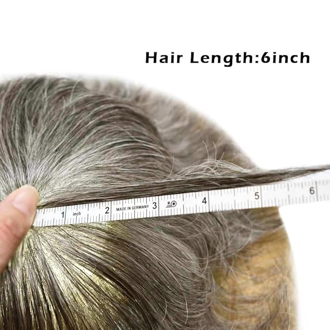 Toupee for Men Real Human Hair Swiss Lace Hairpiece for Men Hair Replacement System Poly Coated Mens Hairpieces Breathable Mens Hair System 6X9-80%Light Density 365# 3# DARK BROWN+65%GREY