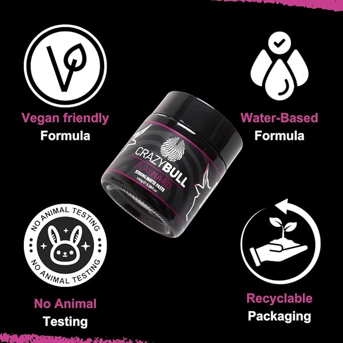 Crazy Bull Hair Play Hard Strong Matte Paste - Volumizing Hair Products - Cruelty-Free Styling Cream with Melon Scent - No Flake Hair Paste - 3.38 oz