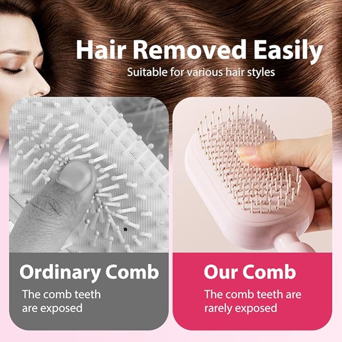 Retractable Cushion Massage Comb Brush, 2026 New Self Cleaning Hair Brush, Anti Static Massage Comb Air Cushion Comb for Women (Pink, 2pcs)