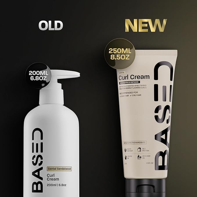 BASED Curl Cream, Defines Curls, Controls Frizz, Medium Hold, Hydrates & Nourishes with Agave, Silk Protein & Castor Oil, No Harmful Chemicals or Artificial Fragrance (6.8 Oz Pack of 1)