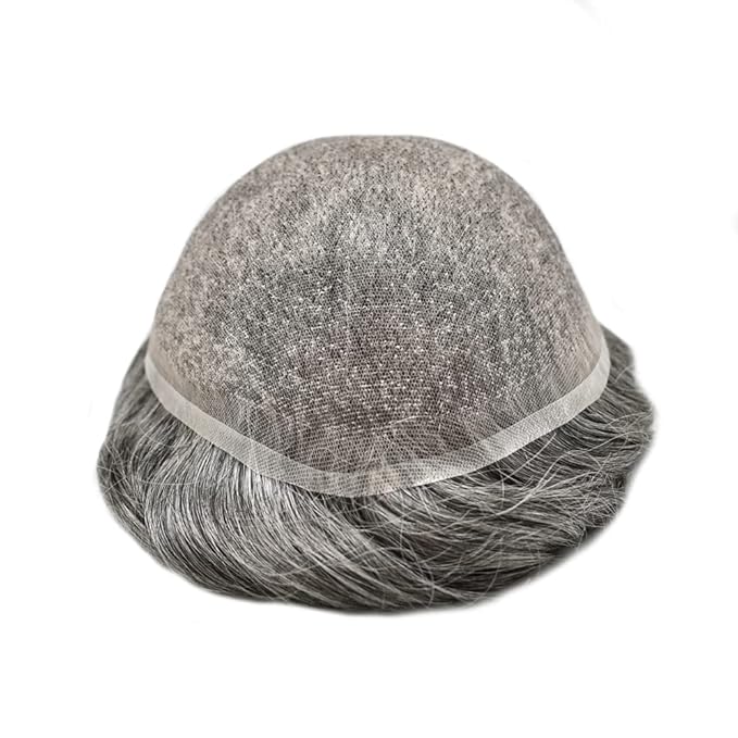 Toupee For Men Real Human Hair System Full Swiss Lace Mens Toupee Lace Hair Piece For Men Hair System Bleached Knots 7x9 120% Medium light density #1B70 1B# OFF BLACK+70% GREY