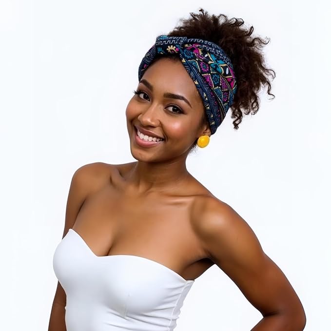 1 Pack Boho Headbands Stretch Paisley Print Bandana Headband Criss Cross Hair Bands Knotted Head Wrap Yoga Daily for Women and Girls (Multicolor Floral)