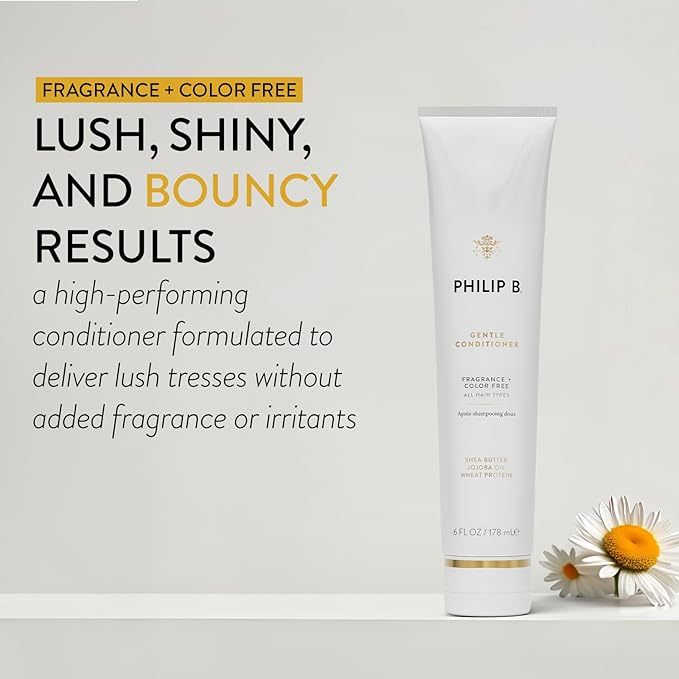 PHILIP B Gentle Conditioner, 6 fl. oz. (178 ml) - Fragrance Free Conditioner with Shea Butter, Vitamin B5 and Wheat Protein, Adds Shine and Bounce to Hair