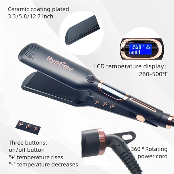 Wide Flat Iron Titanium Straightener Digital Display to Accurately Control Temperature, 2 Inch for Thick & Curly Hairs Professional, Dual Voltage 500°F Fast Heating for Black Hair Friendly