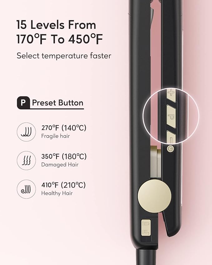 Wavytalk Hair Straightener, 100% Pure Titanium Flat Iron Hair Straightener Dual Voltage Creates Silky Hair Instantly, 1 Inch Flat Iron 170℉-450℉