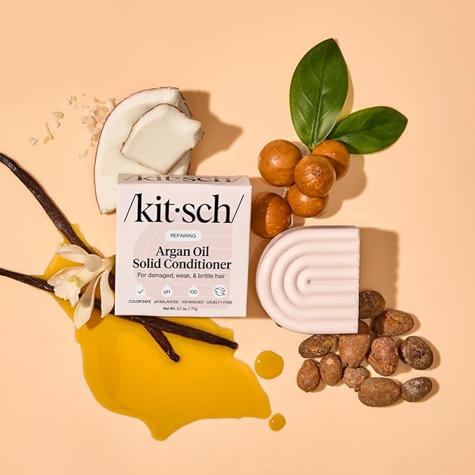 Kitsch Argan Oil Conditioner Bar – Repairing Hair Conditioner for Damaged Hair, Anti-Frizz – Strengthening, Moisturizing Hair Care – Paraben, Silicone & Sulfate-Free – Made in USA - 2.7 oz