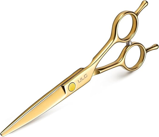 ULG Professional Hair Cutting Scissors 6.5 Inch – Sharp Barber Shears, Stainless Steel Symmetrical Salon Haircut Scissors for Women, Men, Kids, Gloss Paint Finish, Golden