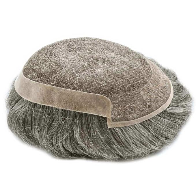 Toupee for Men Real Human Hair Swiss Lace Hairpiece for Men Hair Replacement System Poly Coated Mens Hairpieces Breathable Mens Hair System 6X9-80%Light Density 365# 3# DARK BROWN+65%GREY