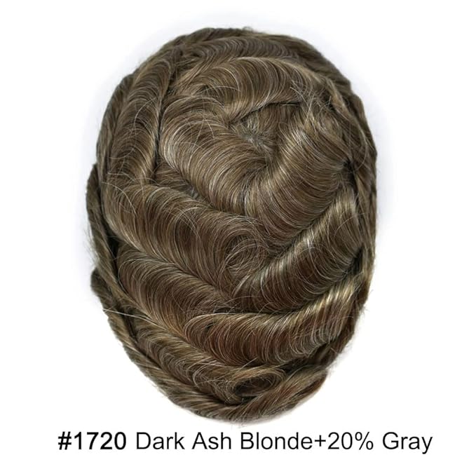 Toupee For Men Real Human Hair System Full Swiss Lace Mens Toupee Lace Hair Piece For Men Hair System Bleached Knots 7x9-90% light density#1720 17# DARK ASH BLONDE+20% GREY