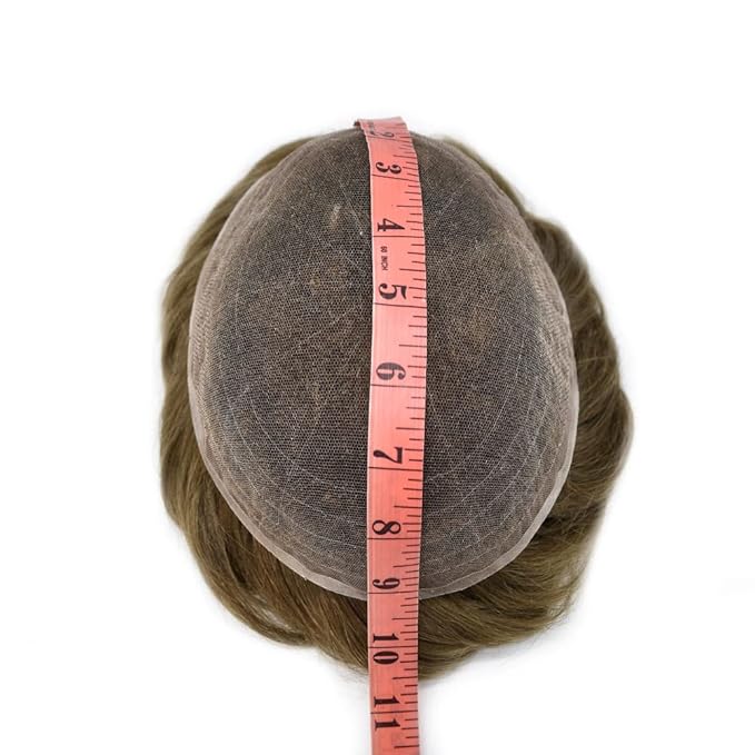 Toupee For Men Real Human Hair System For Men Full Swiss Lace Mens Toupee Lace Hair Piece For Men Hair System Bleached Knots 8x10-80% light density#710 7# VERY LIGHT BROWN+10% GREY