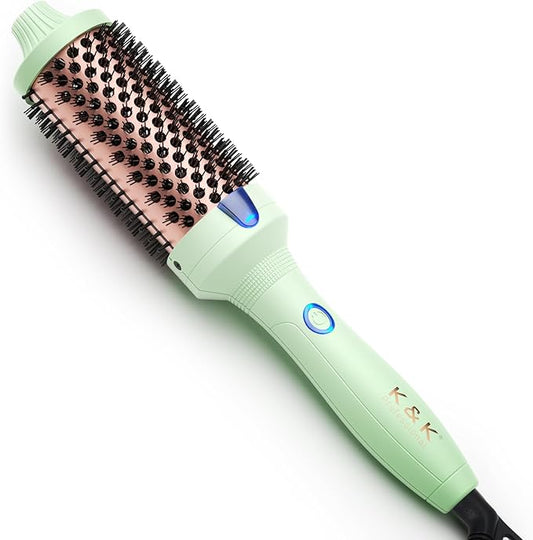 K&K Pro Thermal Brush Creates Blowout Look, 1 3/4 Inch Ionic Heated Round Comb Makes Hair Smoother, Dual Voltage, Thermal Round Brush Effortlessly Achieves Gorgeous Curls, 30S Fast Heating
