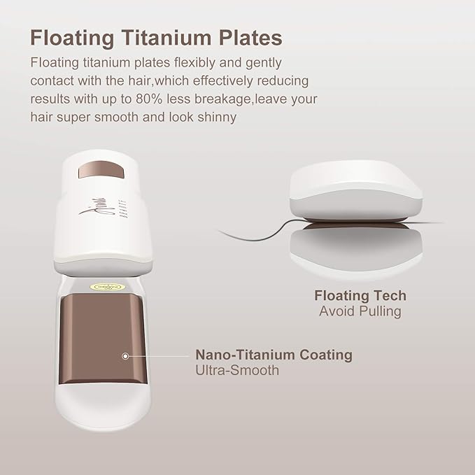 1¼ Inch Titanium Nano Flat Iron, Aima Beauty 2 in 1 Hair Straightener with 3D Floating Ceramic Coating Plates for Healthy Styling & Thin Hair, LCD Temp Display, Dual Voltage, White