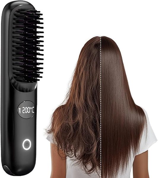 Go Brush Pro, 2026 Upgraded Cordless Hair Straightener Brush, Fast Heating Portable Hair Straightener Comb for Women Travel Essentials 3 Adjustable Temperature (Black)