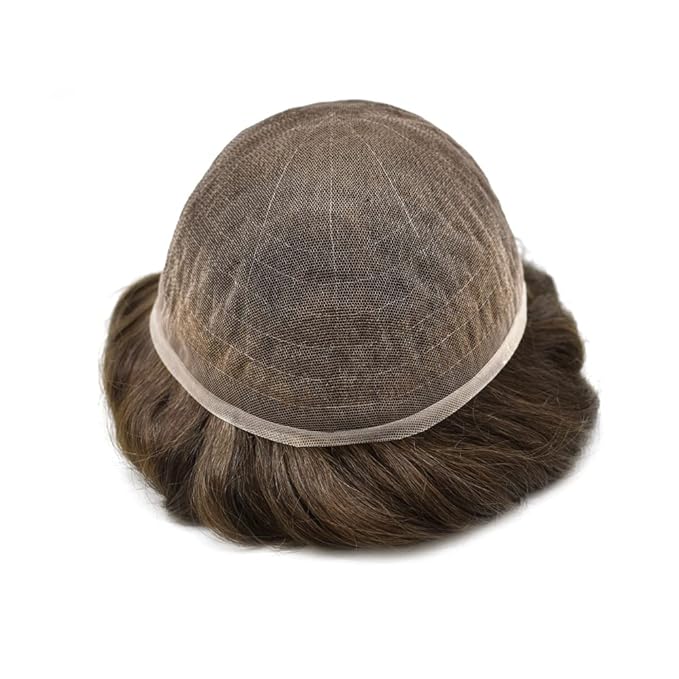 Toupee For Men Real Human Hair System Full Swiss Lace Mens Toupee Lace Hair Piece For Men Hair System Bleached Knots 6x9 Mmedium light density 3# DARK BROWN