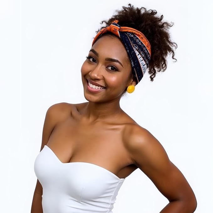 1 Pack Boho Headbands Stretch Paisley Print Bandana Headband Criss Cross Hair Bands Knotted Head Wrap Yoga Daily for Women and Girls (Orange Brown)