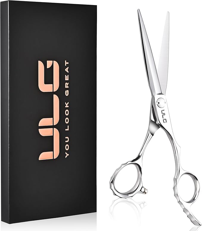 ULG Professional Hair Cutting Scissors & Shears, 6.5" 440C Japanese Stainless Steel Barber Scissors, Hand-Honed Razor Sharp Blades & Ergonomic Offset Handle for Salon & Home Use