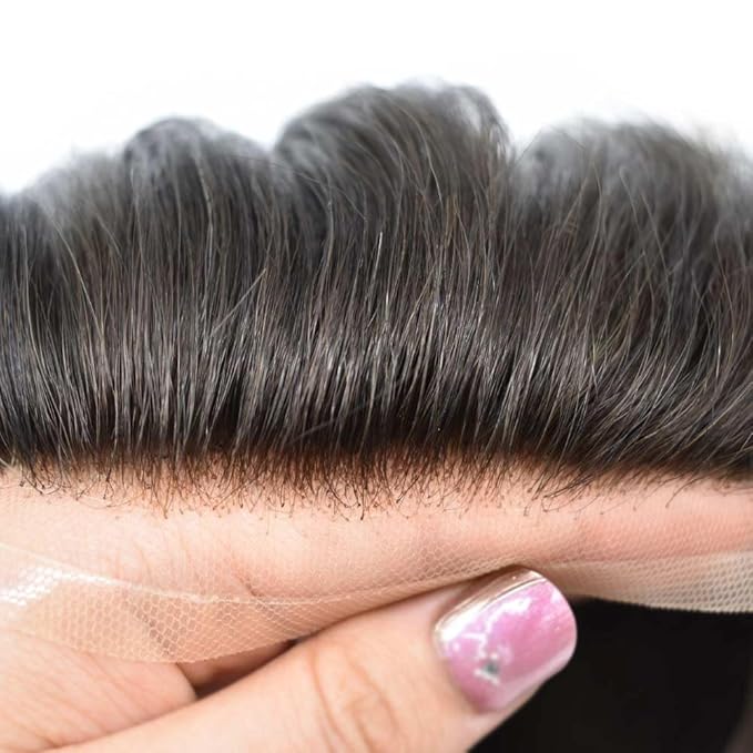 Toupee For Men Real Human Hair System Full Swiss Lace Mens Toupee Lace Hair Piece For Men Hair System Bleached Knots 8x10 120% Medium light density 2# DARKEST BROWN