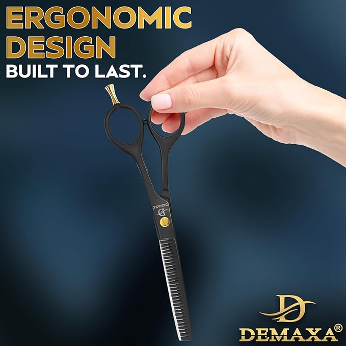 Thinning Shears for Hair Cutting - DEMAXA Hair Thinning Scissors Professional Barber’s Texturizing Shears for Salon & Home Use - 6.5-inch Black High Carbon Stainless Steel Thinning Sheers