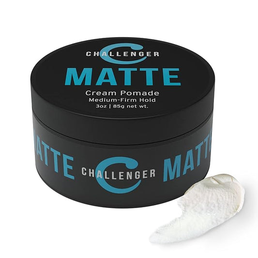 Challenger Men’s Matte Cream Pomade | Natural Shine Free Finish Product | Clean & Subtle Scent | Medium Firm Hold & Travel Friendly | 3oz