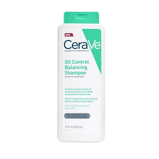 CeraVe Oil Control Balancing Shampoo, Clarifying Shampoo With Ceramides & Hyaluronic Acid, Removes Oil and Leaves Hair Feeling Hydrated, For All Hair & Scalp Types, Sulfate Free & Color Safe, 12 oz