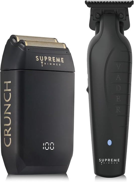 Supreme Trimmer Vader Trimmer & Crunch Foil Shaver Barber Haircutting Kit | Professional DLC T-Blade Beard Trimmer ST3778 & STF602 Waterproof IPX6 Shaver Set | (Black)