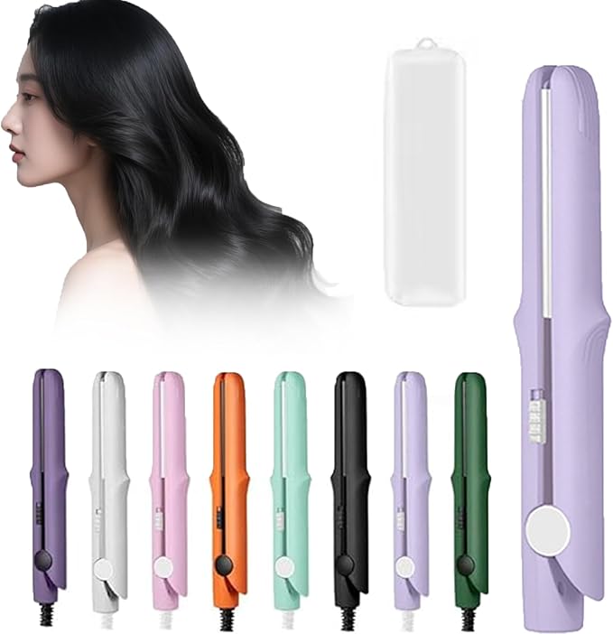2 in 1 Mini Curling Iron, Hair Straightener, Dual Purpose Travel Curling Wand for All Hair Types Including Short & Long Hair, Portable Styling Tool with Constant Temperature (Taro Purple)