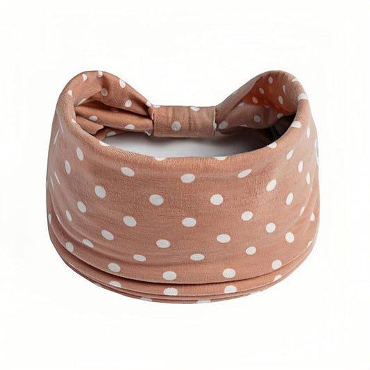 1 Pack Boho Headbands Stretch Paisley Print Bandana Headband Criss Cross Hair Bands Knotted Head Wrap Yoga Daily for Women and Girls (Polka Dot Brown)