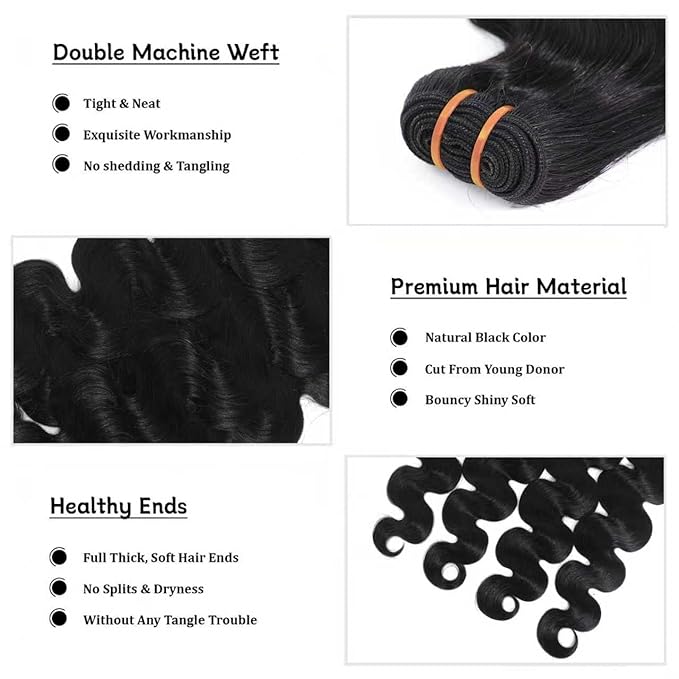 16A Raw Body Wave Bundles Human Hair 100% Human Hair Bundles,Triple Lifespan Virgin Remy Hair Extensions,Keep Texture Silky Soft After Multiple Washes (Body Wave 1 Bundle, 16 Inch)