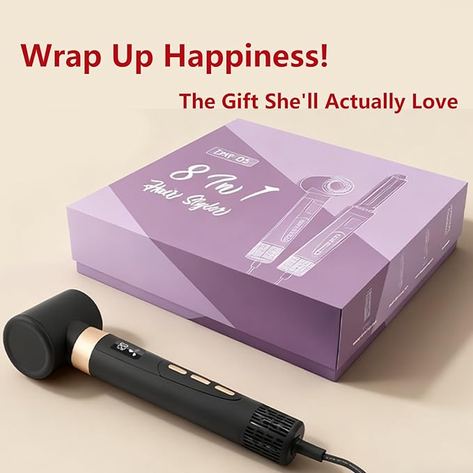 8 in 1 Hair Styler, Patented Design Professional Hot Air Styler High Speed 110000RPM Auto-Wraps Curler Detachable Powerful Blow Dryer Brush for Women Fast Drying, Volumizing, Smoothing