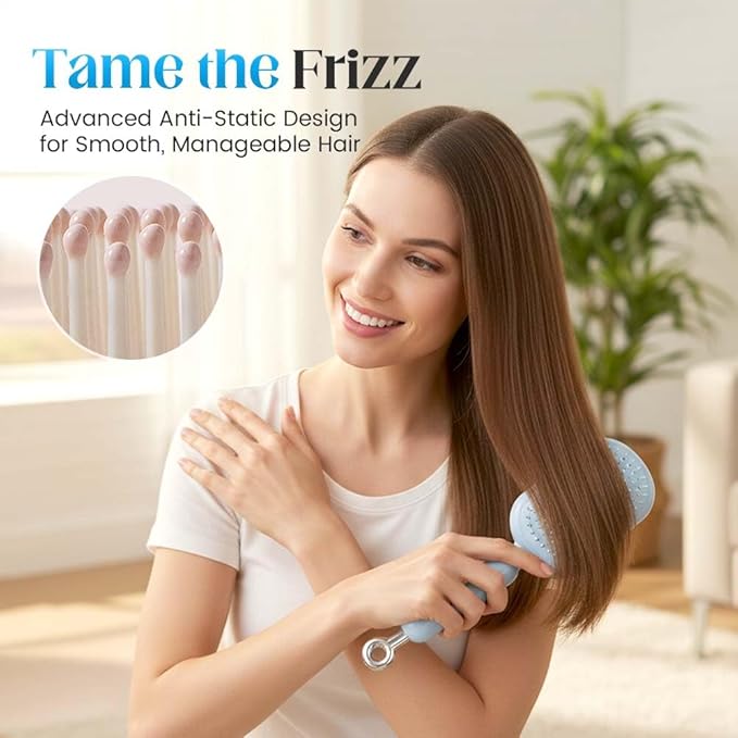 Retractable Cushion Massage Comb Brush, 2026 New Self Cleaning Hair Brush for Women, Anti Static Air Cushion Comb with Retractable Bristles for Women Men All Hairs Types (Blue)