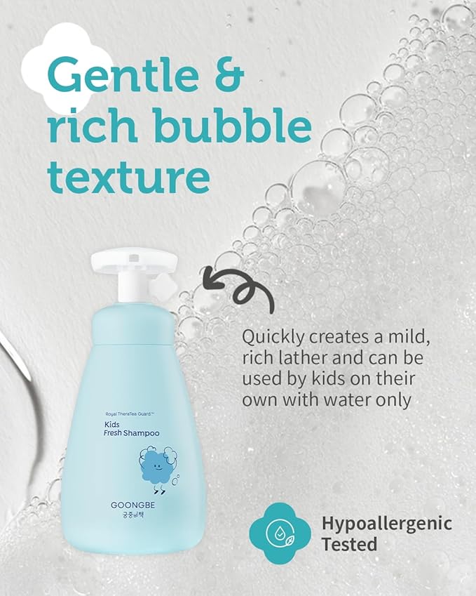 GOONGBE Kids' Korean Silicone-Free Low pH Fresh Shampoo & Conditioner for Sensitive Scalp - Deep Cleansing for Oily Scalps & Softening for Weak, Frizzy Hair - Allergen-Free Scent, 10.1 fl.oz & 6.76 oz