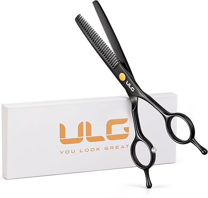 ULG Professional Thinning Shears for Hair Cutting - 6.5’’ Hair Thinning Scissors, Ultra Sharp Japanese Stainless Steel, Ergonomic Handle for Barbers, Stylists, Salon & Home Use, Black