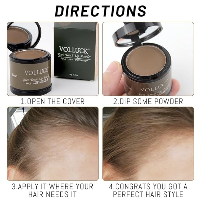 VOLLUCK Root Touch up Powder, Instant Hairline Powder for Thinning Areas and Gray Hair Coverage, Natural and Non-greasy Root Cover up for Women and Men (Medium Brown, 0.35 Ounce)