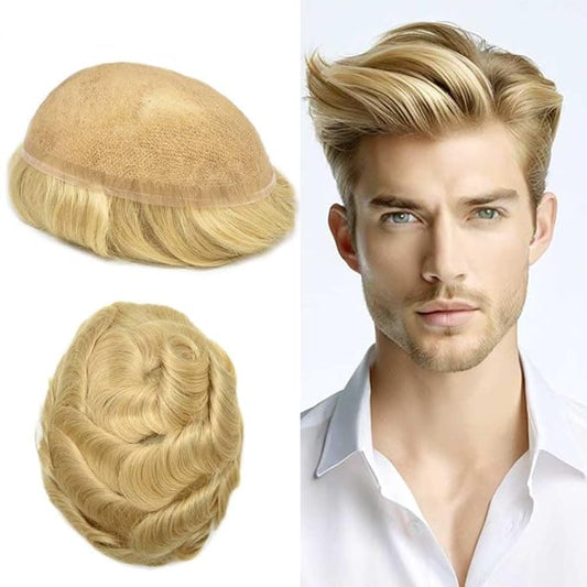 Toupee For Men Real Human Hair System Full Swiss Lace Mens Toupee Lace Hair Piece For Men Hair System Bleached Knots 8x10 120% Medium light density 22R#
