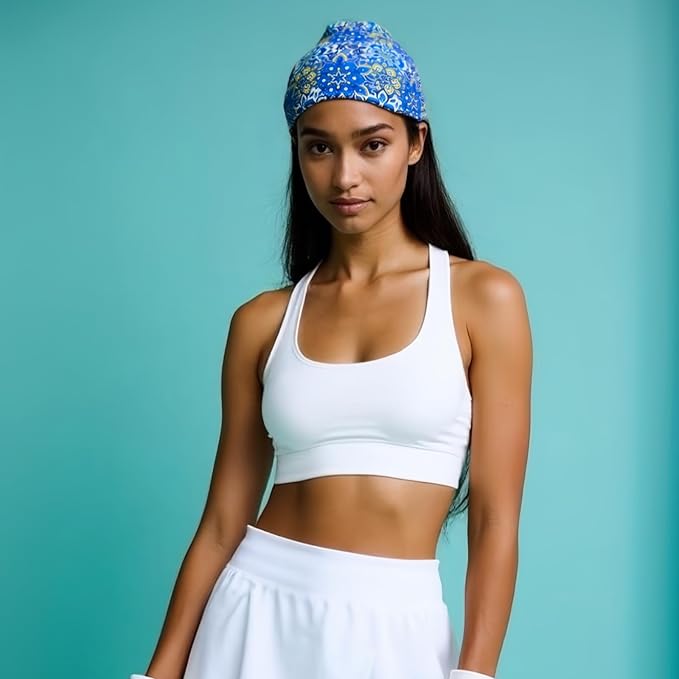 1 Pack Boho Headbands Stretch Paisley Print Bandana Headband Criss Cross Hair Bands Knotted Head Wrap Yoga Daily for Women and Girls (Baby Blue Dainty)