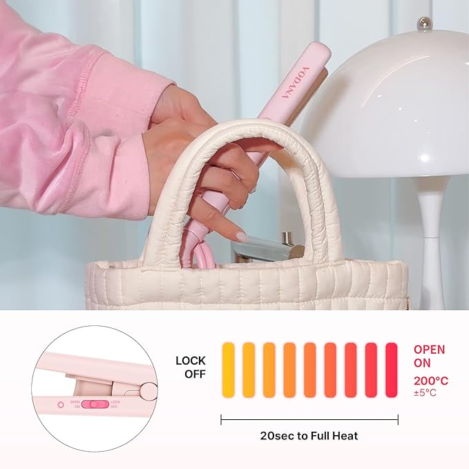 VODANA Pocket Mini Flat Iron, Travel Hair Straightening Iron, Pouch Included, Small Lightweight (Pink Vanilla)…