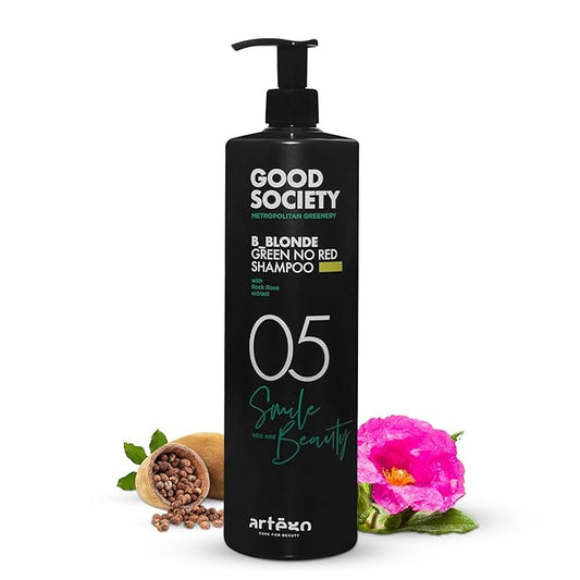 Artègo Good Society B_Blonde Green No Red Shampoo – Tone Neutralizing Shampoo for Blonde, Bleached & White Hair (33.8 oz)