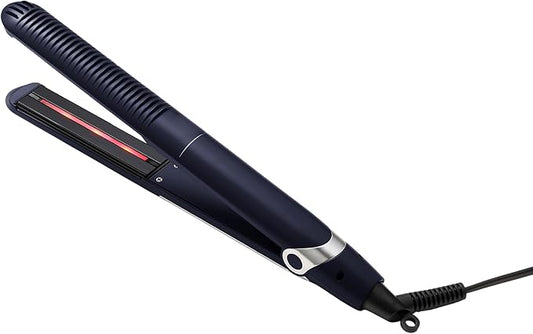 YA-MAN Spa Styler Straight + Wave Flat Iron Hair Straightener and Curler 2 in 1 - Advanced Japanese Technology, Dual Voltage, Titanium Tourmaline Plates with Red Light Therapy, 5 Heat Settings (Navy)