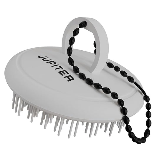 Jupiter Scalp Exfoliator - Scalp Massager Tool for Wet & Dry Hair - Ergonomic Detangler Brush - Dandruff Comb & Scrub to Remove Dandruff & Buildup and Support Circulation - White