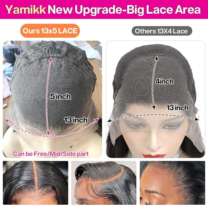 13x5 HD Lace Front Wigs Human Hair Pre Plucked Small Knots 180 Density Body Wave Lace Frontal Wigs Human Hair for Women 30 inch Natural Black